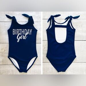 Birthday Girl Navy Kids Swim One Piece